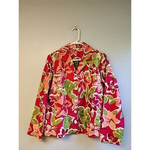 Laura Ashley Womens S Hot Pink‎ Floral Silk Jacket Embroidered Beaded Blazer